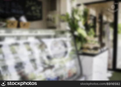 Blurred background of bakery shop, stock photo