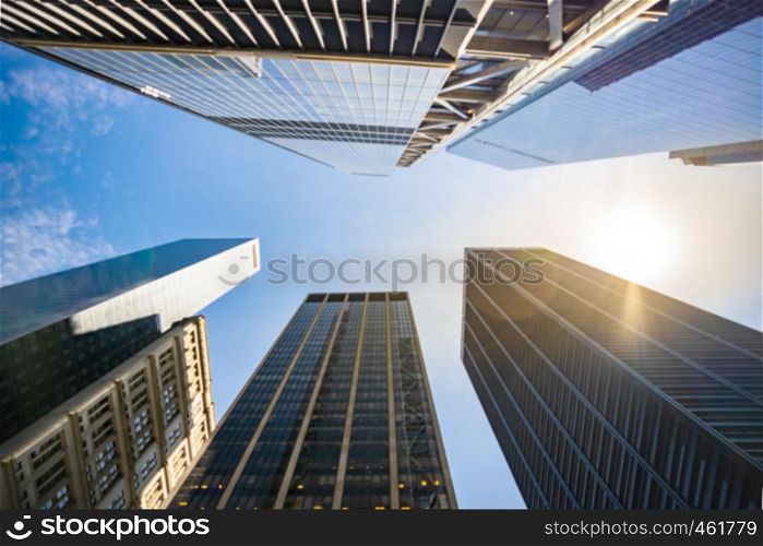 Blurred Background of low angle view of skyscrapers in Manhattan New York USA