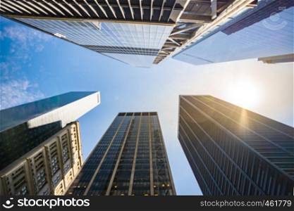 Blurred Background of low angle view of skyscrapers in Manhattan New York USA
