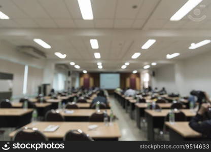 Blurred background of seminar room for audience.