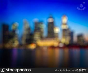 Blurred background of Singapore skyline in evening