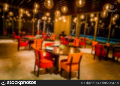 Blurred background,restaurant interior. Filter vintage.