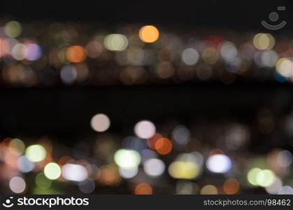 Blurred background with colorful city lights bokeh at night