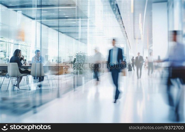 blurred business people fast movement in office background, Generative AI