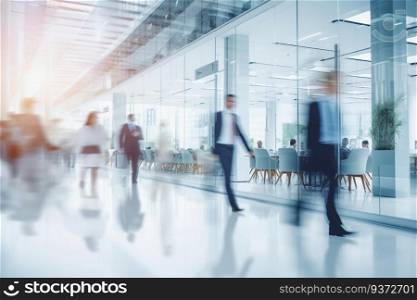 blurred business people fast movement in office background, Generative AI