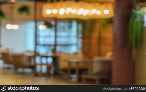 Blurred empty coffee shop or restaurant background. Retro filtered effect image