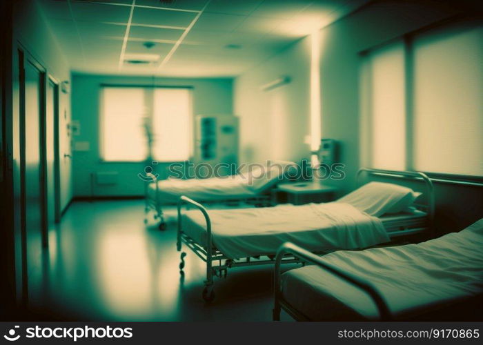 Blurred empty hospital room, created with generative AI