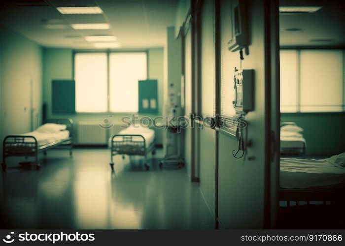 Blurred empty hospital room, created with generative AI
