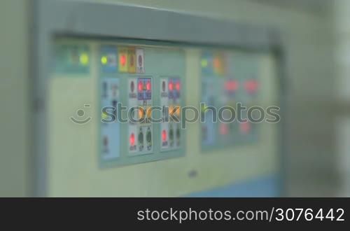 Blurred gas leak detector control panel to detect heat, flame, and gas leak inside enclosure for safety. Angle view camera