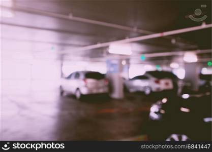 Blurred image background. Parking garage in Department store, office building