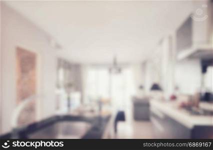 blurred image of modern kitchen interior for background
