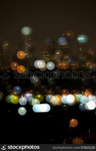 Blurred lights in the night, Los Angeles, California, USA