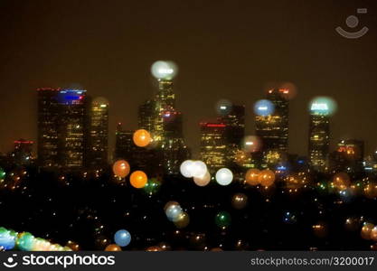 Blurred lights in the night, Los Angeles, California, USA