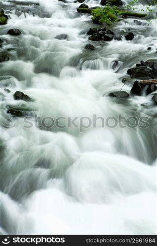 Blurred motion shot of stream flowing over rocks