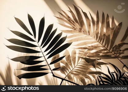 blurred natural palm leaves shadow background. Illustration Generative AI 