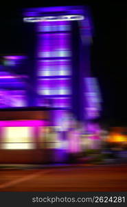 Blurred night colorful motion lights in Miami Beach downton