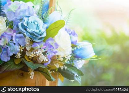 Blurred Of Flowers With Bokeh In Vintage Style And Soft Light For Background.