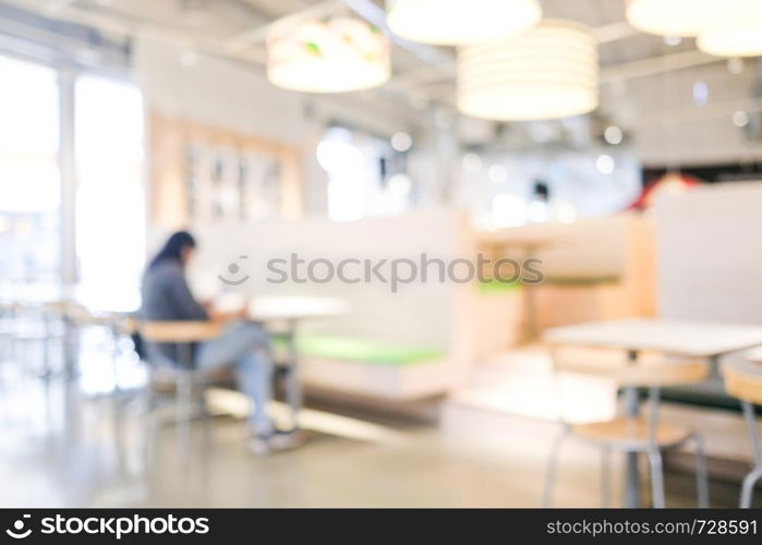 Blurred people background : blur people at cafe with bokeh light background, banner, food and drink concept