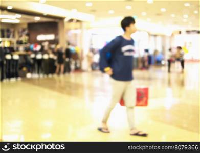 Blurred photo of a guy in a modern shopping center