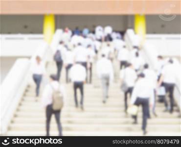 Blurred photo of crowded student is walking upstair to the examination hall