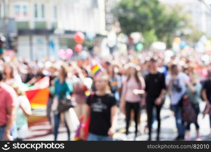 Blurred picture of participants of LGBT parade