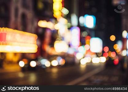 Blurred Street city lights with car traffic in New York City
