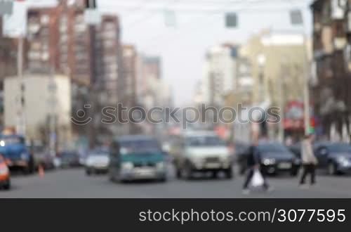 Blurred traffic jams in the city road during rush hour. Real life transportation in modern city concept.