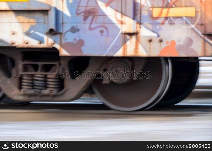 Blurred Train Wheels panned close up Canada