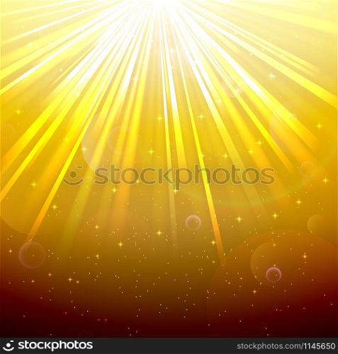 Blurred underwater background with rays of light yellow and air bubbles. vector