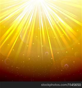 Blurred underwater background with rays of light yellow and air bubbles. vector