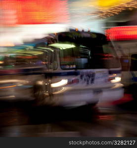 Blurred view of a bus in Manhattan, New York City, U.S.A.