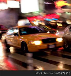 Blurred view of a taxi in Manhattan, New York City, U.S.A.