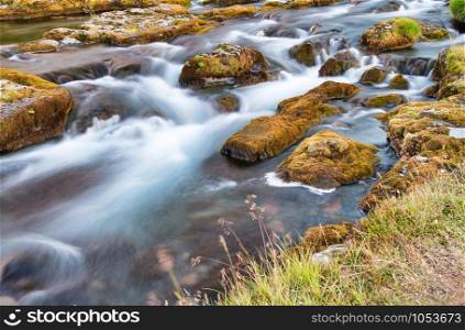 Blurred water movement. Kirkjufell Waterfalls in Snaefellnes Peninsula, Iceland.