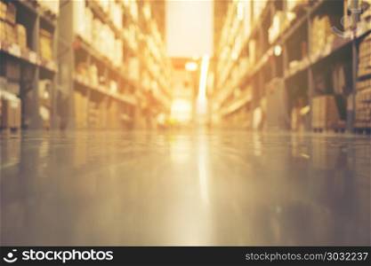 Blurry background of Warehouse inventory product stock for logistic background