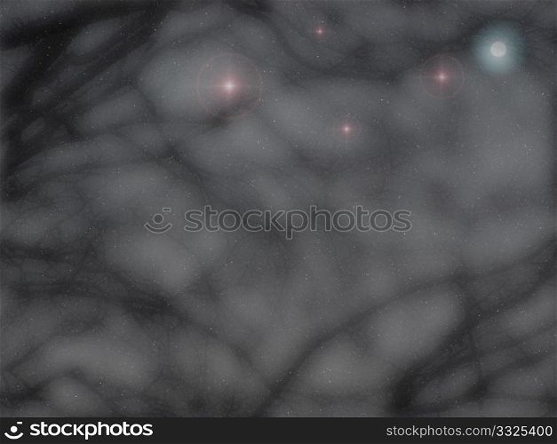 Blurry Image of Tree Branches in Night with Stars Background