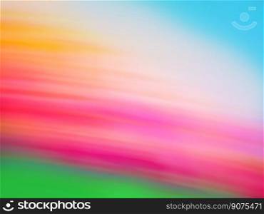 Blurry landscape with green hills and sunset. Glowing nature backdrop with pink orange sunburst on sky and grassy field.. Bokeh blurred springtime landscape in mountains and sunrise sky