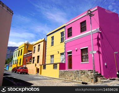  Bo-Kaap district, Cape Town, South Africa - 14 December 2021   Distinctive bright houses in the bo-kaap district of Cape Town, South Africa