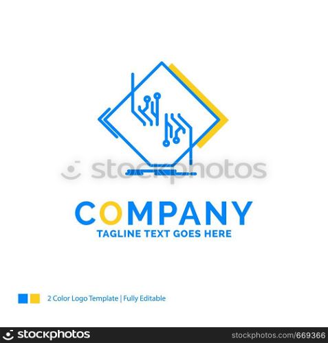 Board, chip, circuit, network, electronic Blue Yellow Business Logo template. Creative Design Template Place for Tagline.