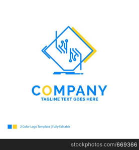 Board, chip, circuit, network, electronic Blue Yellow Business Logo template. Creative Design Template Place for Tagline.