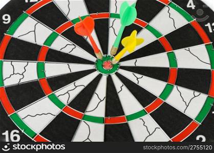 Board for darts. Successful game darts in the center