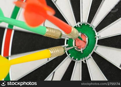 Board for darts. Successful game darts in the center