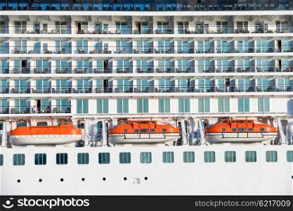 Board of luxury cruise ship with many decks