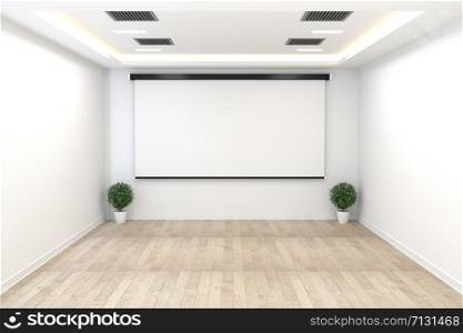 Board room - empty concept , business interior with plants and wooden floor on white wall empty. 3D rendering