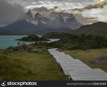 Boardwalk at Lake Pehoe, Torres del Paine National Park, Patagonia, Chile