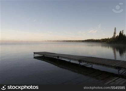 Boardwalk in a lake, Lake Audy Campground, Riding Mountain National Park, Manitoba, Canada