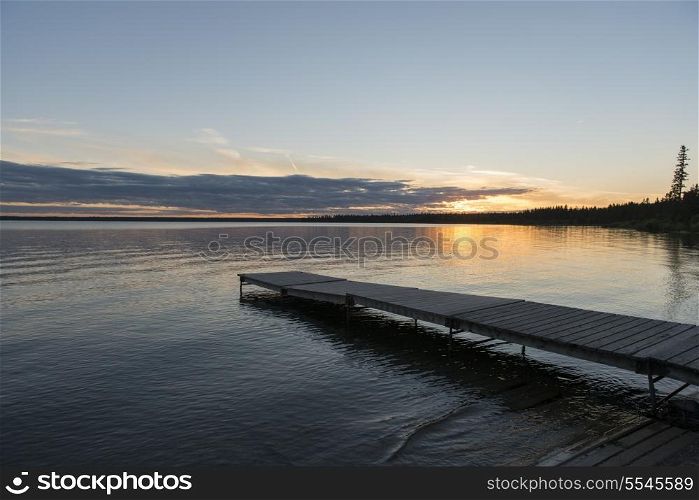 Boardwalk in a lake, Lake Audy Campground, Riding Mountain National Park, Manitoba, Canada