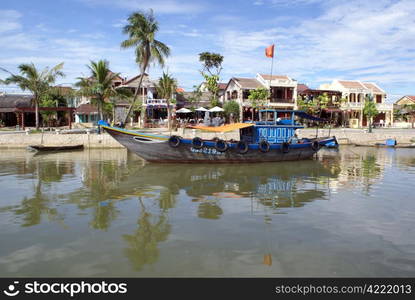 Boat and river in Hoi An, central Vietnam