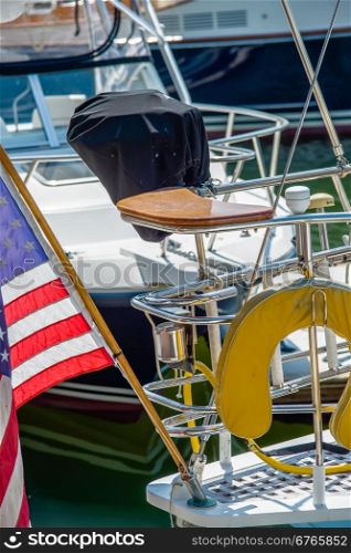 boat captains seat with american flag