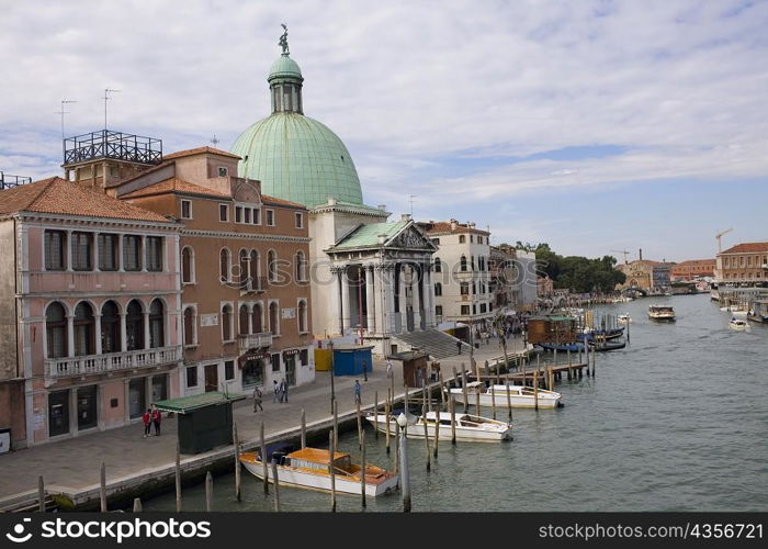 Boat docked near a church, Church Of San Simeon Piccolo, Venice, Italy