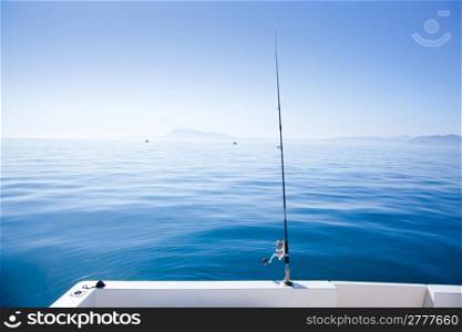 boat fishing rod in mediterranean blue sea in Spain